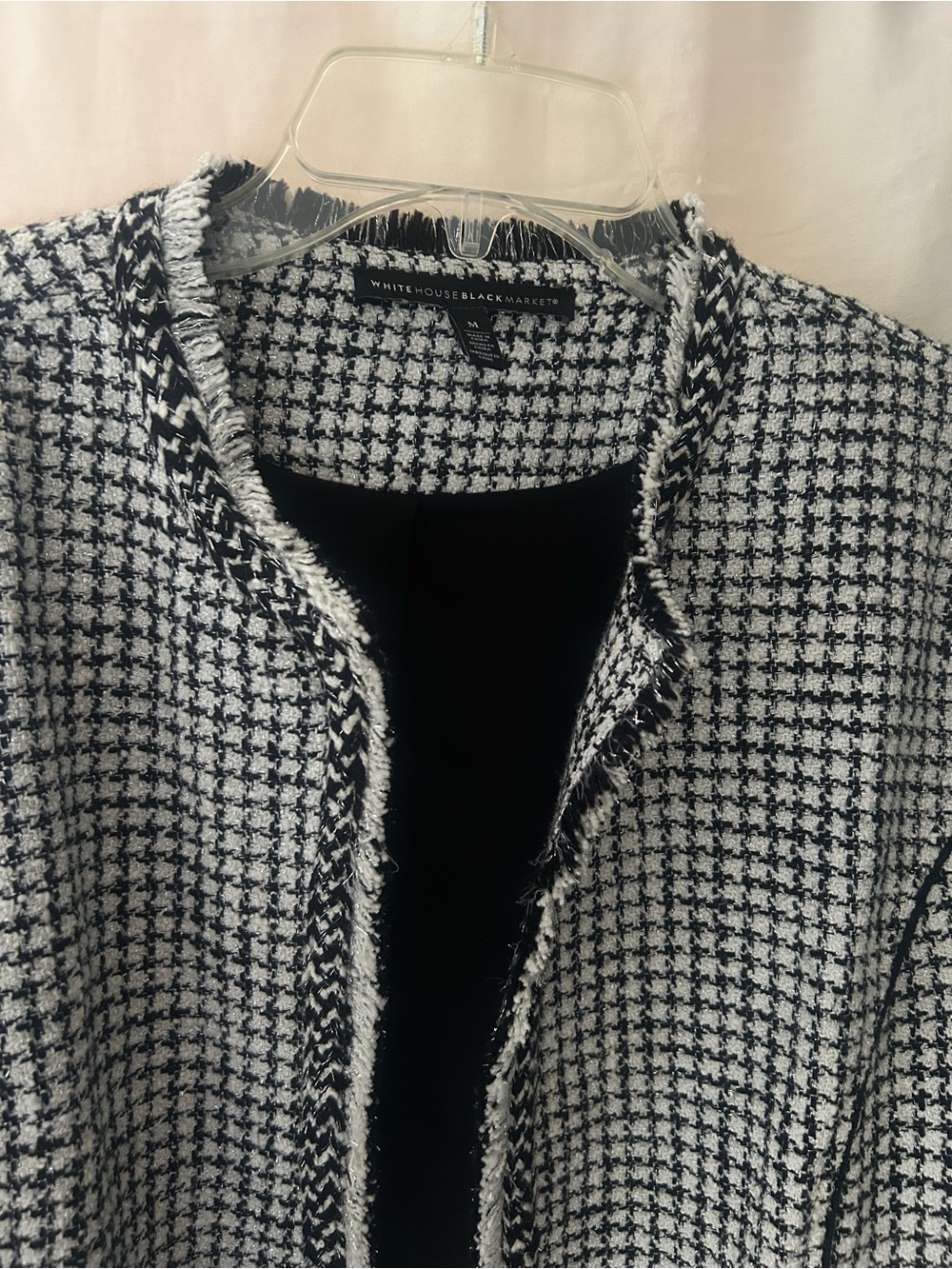 Black & White Tweed Collarless Jacket with Frayed edge detailing - Picture 4 of 17